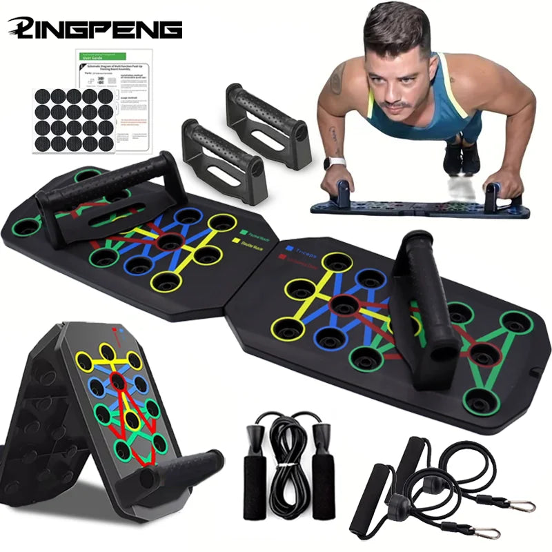 Tabla de Flexiones Multifuncional 14 en 1 con bandas elasticas